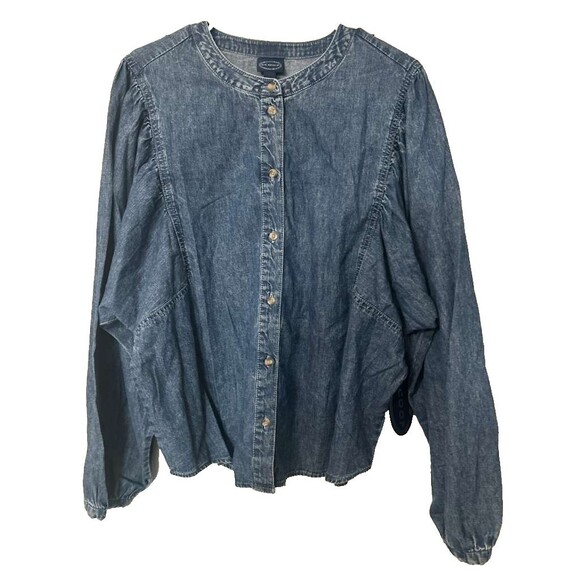 Scoop Denim Shirt with Blouson Sleeves Women XL Cotton New - Picture 1 of 5